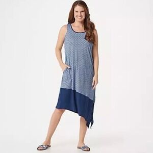 Cuddl Duds Flexwear Asymmetric Dress with Pockets Polyester Blue Size Large